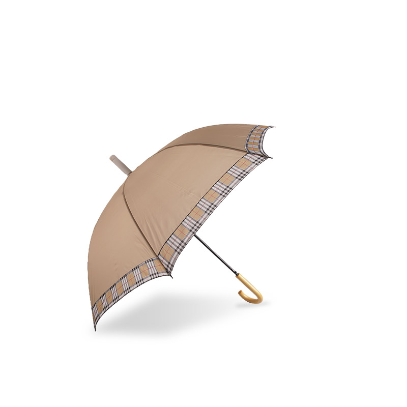 Apricot Partial Stripes Pongee Straight umbrella-0E6B0201