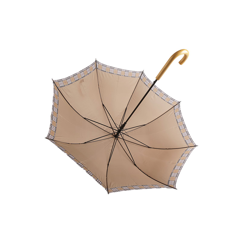 Apricot Partial Stripes Pongee Straight umbrella-0E6B0201